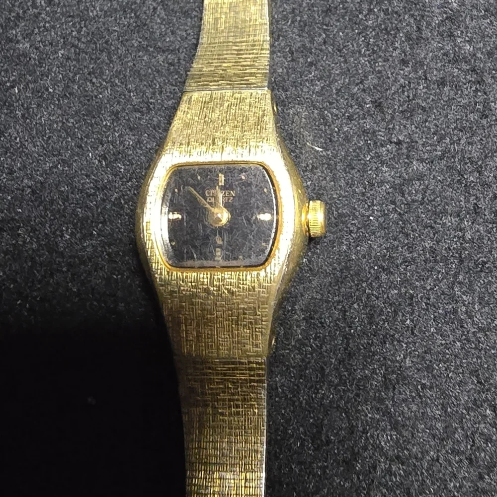 Citizen Gold Tone Textured Bracelet Watch - Black Dial